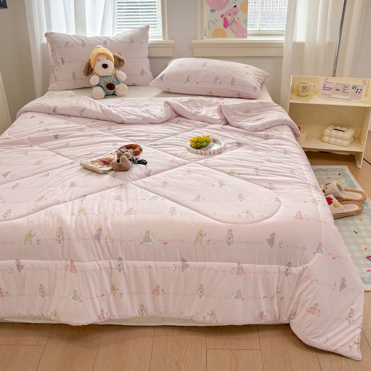 91家纺网 家纺一手货源 找家纺 益多眠 【同款超低价】2026新款锦氨夏凉被凉感丝夏被空调被单人夏被自带凉感冰丝夏被【四周踩棉】 粉裙女孩