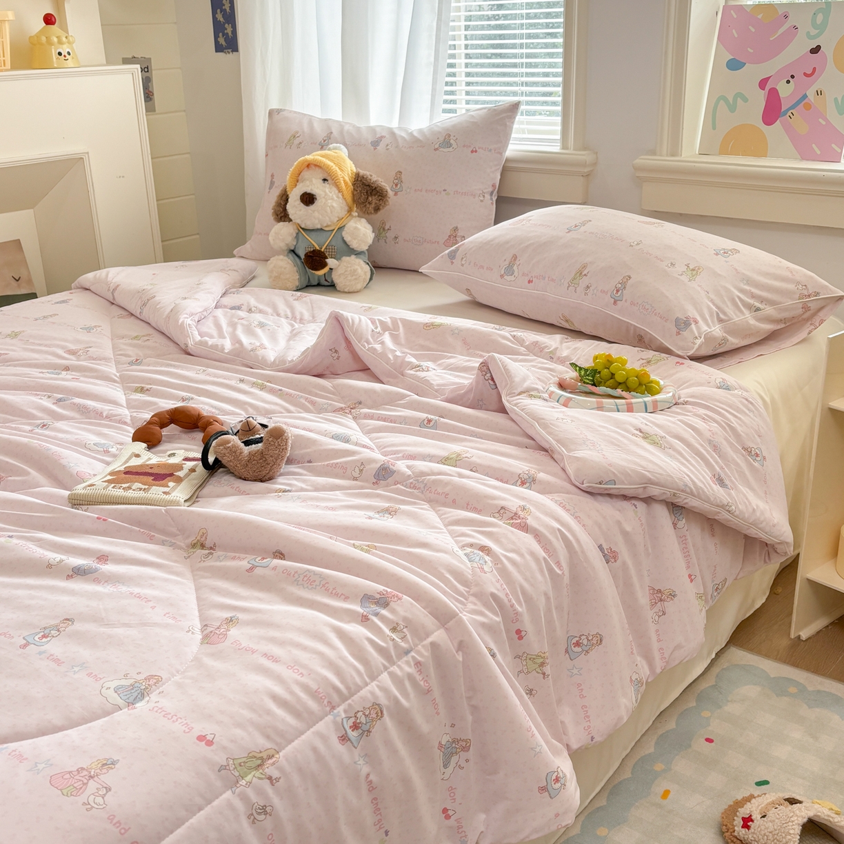 91家纺网 家纺一手货源 找家纺 益多眠 【同款超低价】2026新款锦氨夏凉被凉感丝夏被空调被单人夏被自带凉感冰丝夏被【四周踩棉】 粉裙女孩