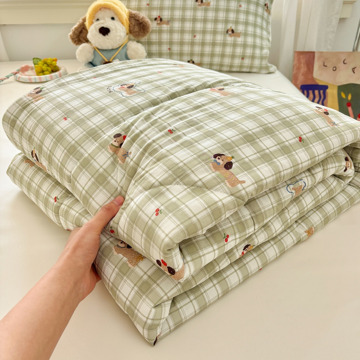 91家纺网 家纺一手货源 找家纺 益多眠 【同款超低价】2026新款锦氨夏凉被凉感丝夏被空调被单人夏被自带凉感冰丝夏被【四周踩棉】 格子小狗