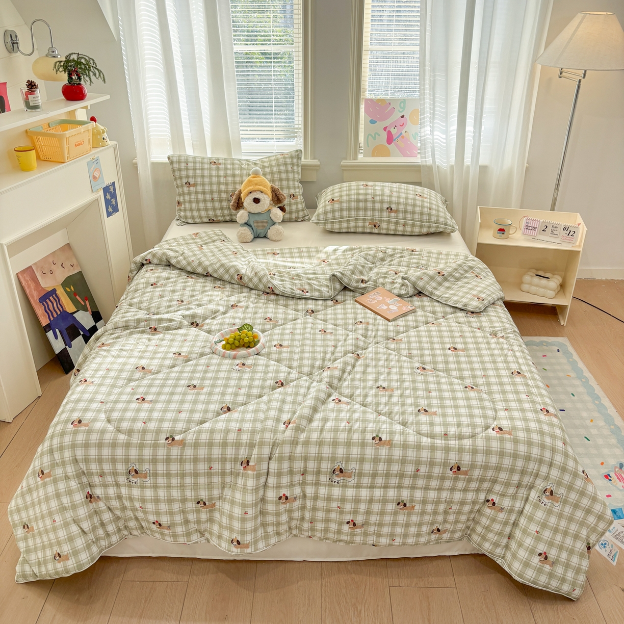 91家纺网 家纺一手货源 找家纺 益多眠 【同款超低价】2026新款锦氨夏凉被凉感丝夏被空调被单人夏被自带凉感冰丝夏被【四周踩棉】 格子小狗