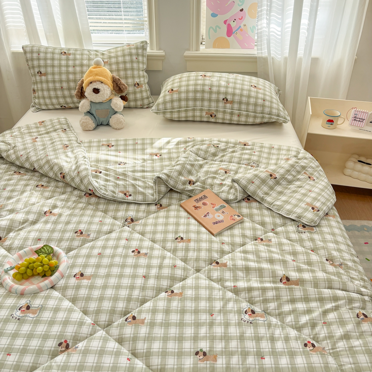 91家纺网 家纺一手货源 找家纺 益多眠 【同款超低价】2026新款锦氨夏凉被凉感丝夏被空调被单人夏被自带凉感冰丝夏被【四周踩棉】 格子小狗