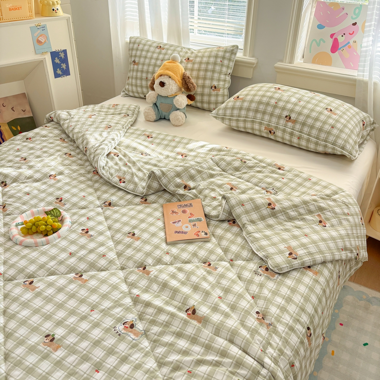 91家纺网 家纺一手货源 找家纺 益多眠 【同款超低价】2026新款锦氨夏凉被凉感丝夏被空调被单人夏被自带凉感冰丝夏被【四周踩棉】 格子小狗