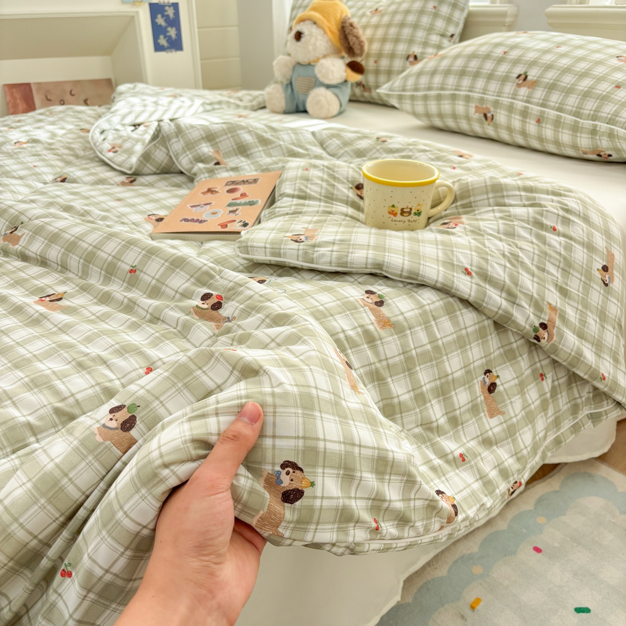 91家纺网 家纺一手货源 找家纺 益多眠 【同款超低价】2026新款锦氨夏凉被凉感丝夏被空调被单人夏被自带凉感冰丝夏被【四周踩棉】 格子小狗