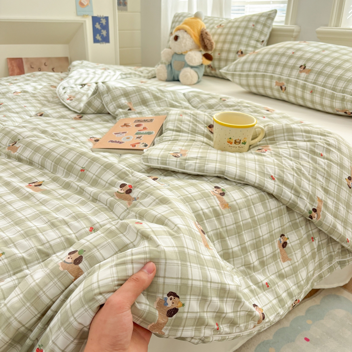 91家纺网 家纺一手货源 找家纺 益多眠 【同款超低价】2026新款锦氨夏凉被凉感丝夏被空调被单人夏被自带凉感冰丝夏被【四周踩棉】 格子小狗