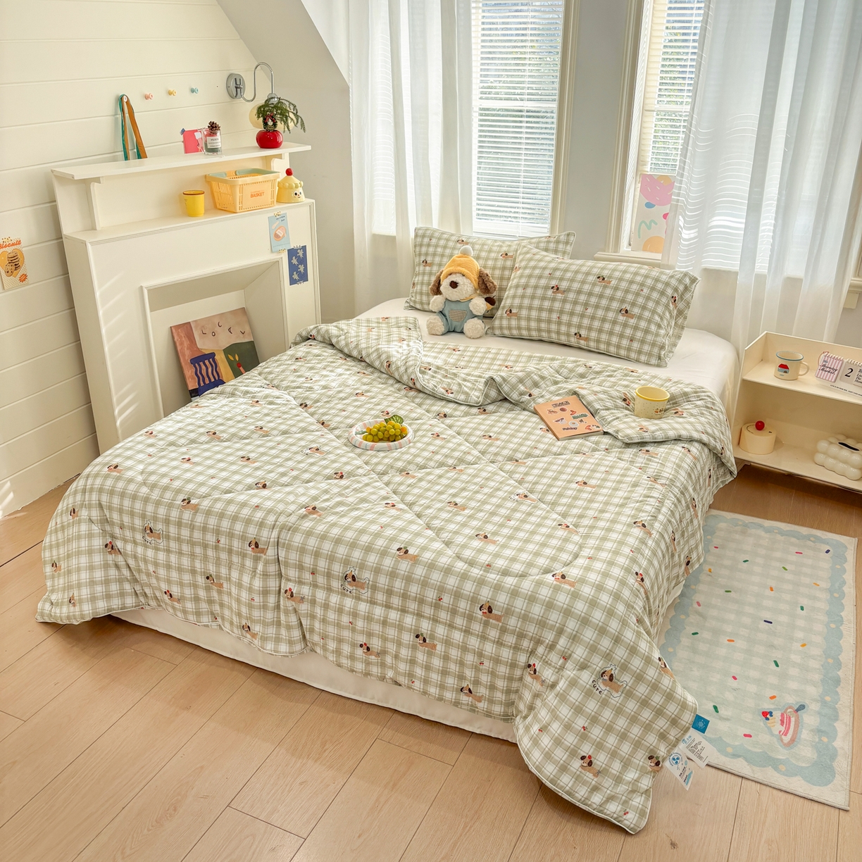 91家纺网 家纺一手货源 找家纺 益多眠 【同款超低价】2026新款锦氨夏凉被凉感丝夏被空调被单人夏被自带凉感冰丝夏被【四周踩棉】 格子小狗