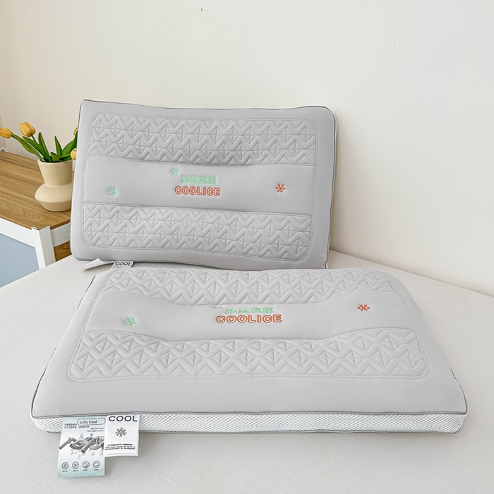 91家纺网 家纺一手货源 找家纺 浩宇家纺 2026新款冰丝凉感枕头枕芯刺绣护颈枕成人家用舒适定型款6308 灰色