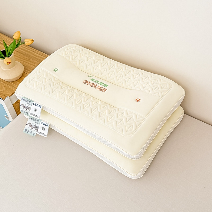 浩宇家纺 2026新款冰丝凉感枕头枕芯刺绣护颈枕成人家用舒适定型款6308 黄色