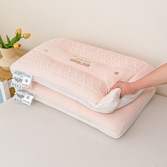 91家纺网 家纺一手货源 找家纺 浩宇家纺 2026新款冰丝凉感枕头枕芯刺绣护颈枕成人家用舒适定型款6308 粉色