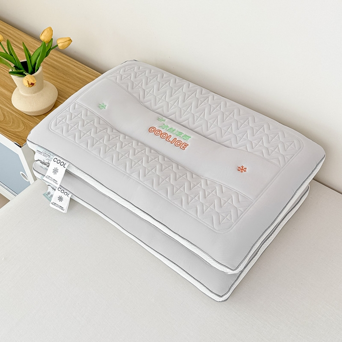 浩宇家纺 2026新款冰丝凉感枕头枕芯刺绣护颈枕成人家用舒适定型款6308 灰色