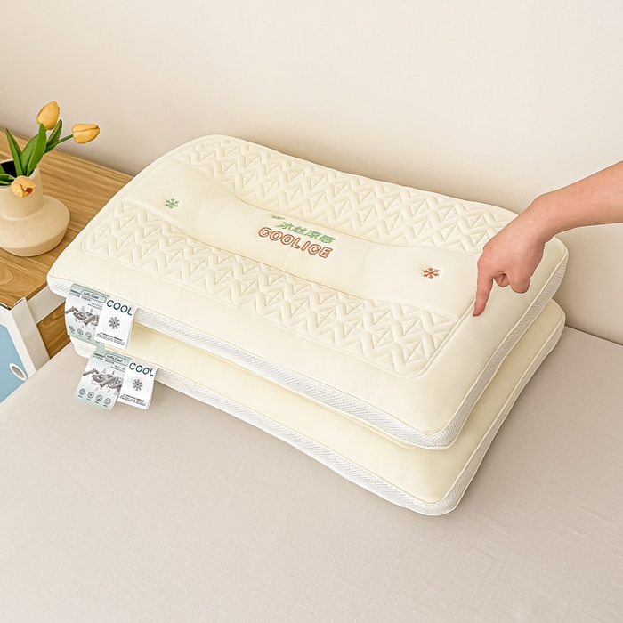 91家纺网 家纺一手货源 找家纺 浩宇家纺 2026新款冰丝凉感枕头枕芯刺绣护颈枕成人家用舒适定型款6308 黄色