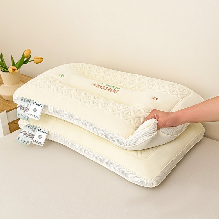 91家纺网 家纺一手货源 找家纺 浩宇家纺 2026新款冰丝凉感枕头枕芯刺绣护颈枕成人家用舒适定型款6308 黄色