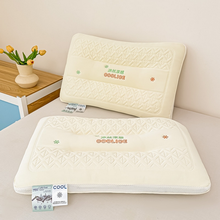 91家纺网 家纺一手货源 找家纺 浩宇家纺 2026新款冰丝凉感枕头枕芯刺绣护颈枕成人家用舒适定型款6308 黄色