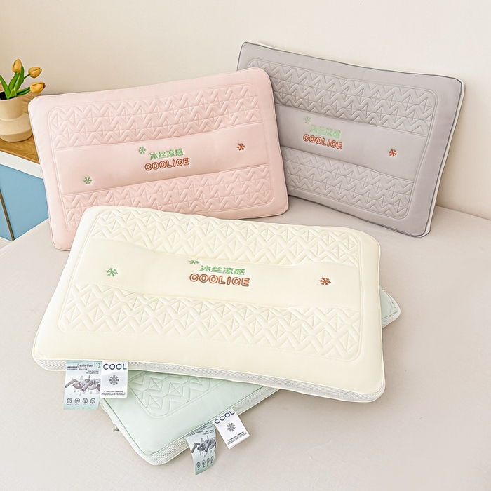 浩宇家纺 2026新款冰丝凉感枕头枕芯刺绣护颈枕成人家用舒适定型款6308 组合图仅做展示不可下单