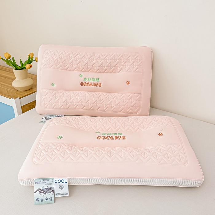 91家纺网 家纺一手货源 找家纺 浩宇家纺 2026新款冰丝凉感枕头枕芯刺绣护颈枕成人家用舒适定型款6308 粉色