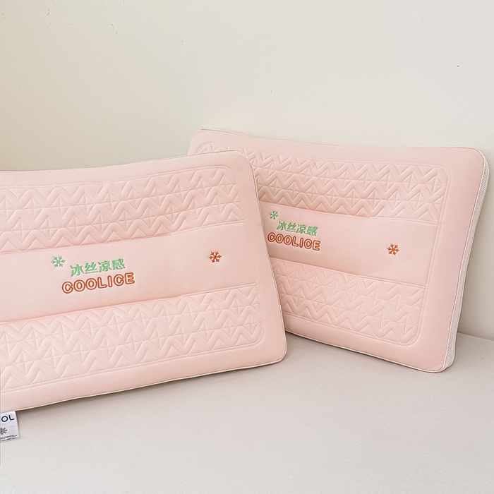 91家纺网 家纺一手货源 找家纺 浩宇家纺 2026新款冰丝凉感枕头枕芯刺绣护颈枕成人家用舒适定型款6308 粉色