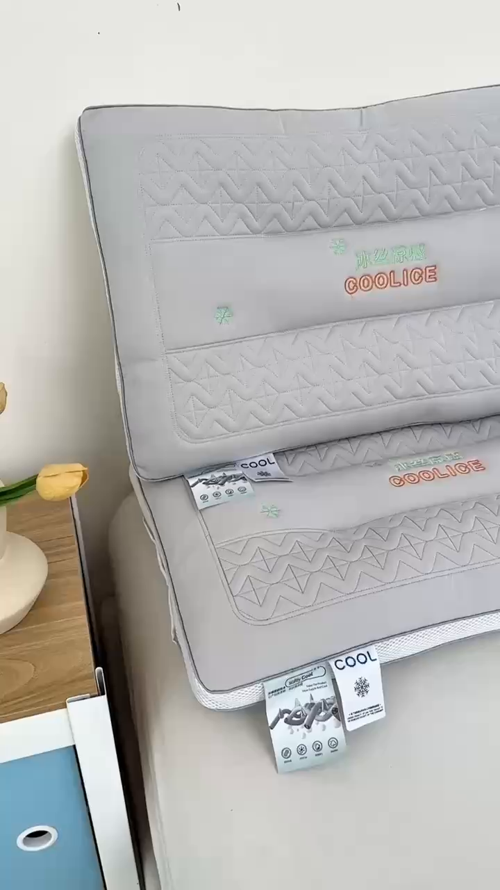 91家纺网 家纺一手货源 找家纺 浩宇家纺 2026新款冰丝凉感枕头枕芯刺绣护颈枕成人家用舒适定型款6308 灰色