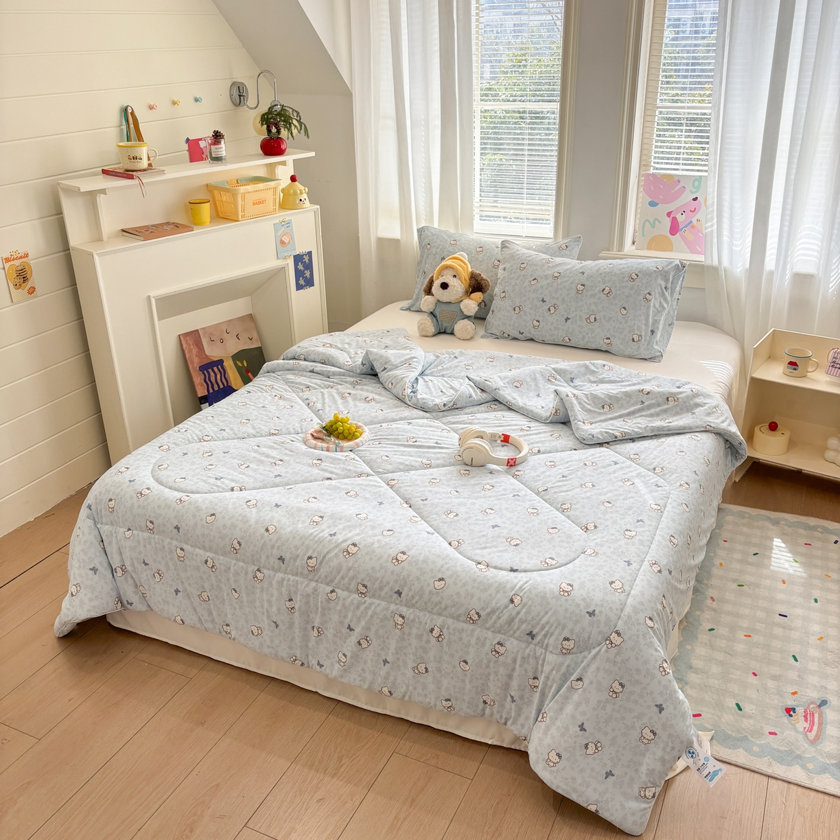 91家纺网 家纺一手货源 找家纺 益多眠 【同款超低价】2026新款锦氨夏凉被凉感丝夏被空调被单人夏被自带凉感冰丝夏被【四周踩棉】 奶蓝小猫