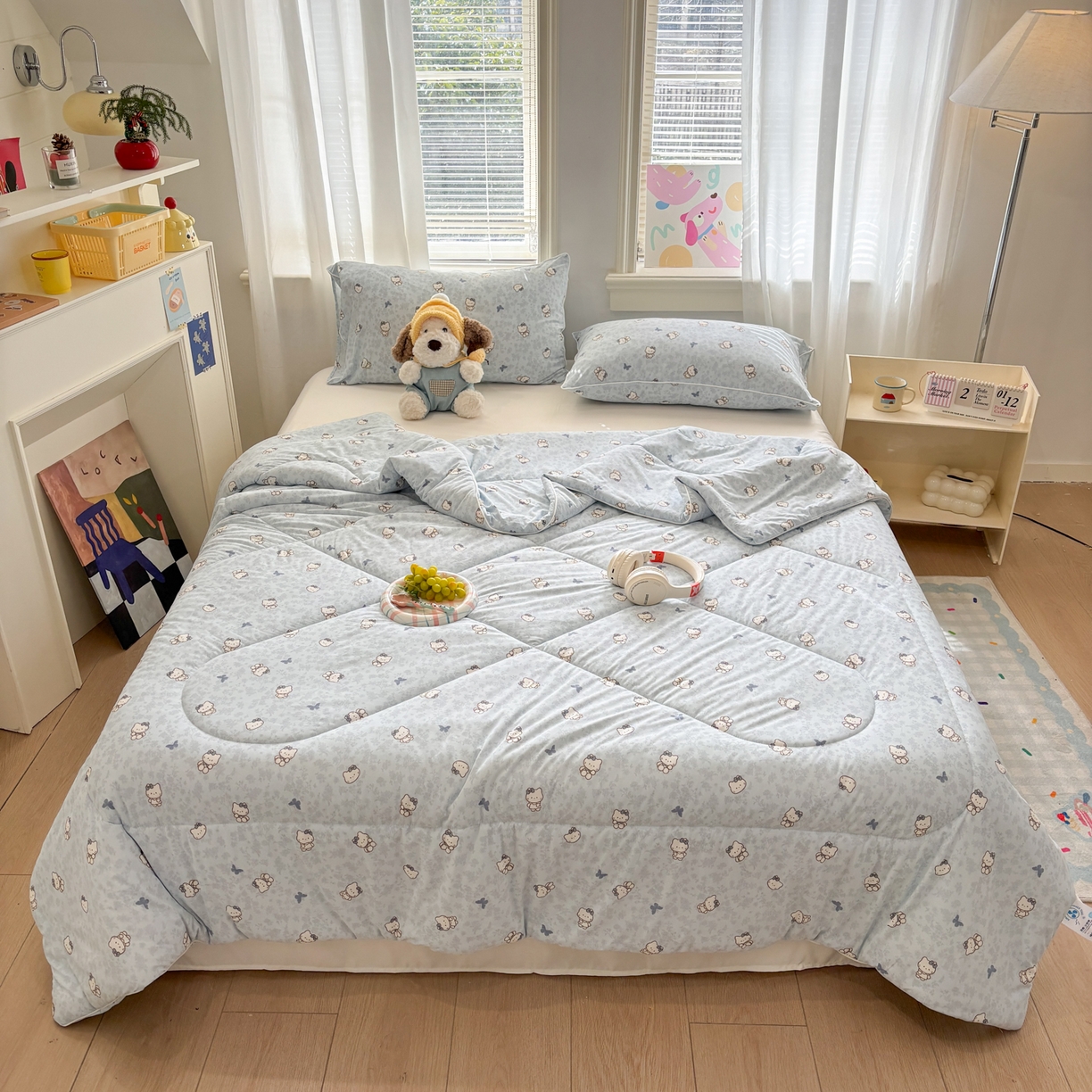 91家纺网 家纺一手货源 找家纺 益多眠 【同款超低价】2026新款锦氨夏凉被凉感丝夏被空调被单人夏被自带凉感冰丝夏被【四周踩棉】 奶蓝小猫