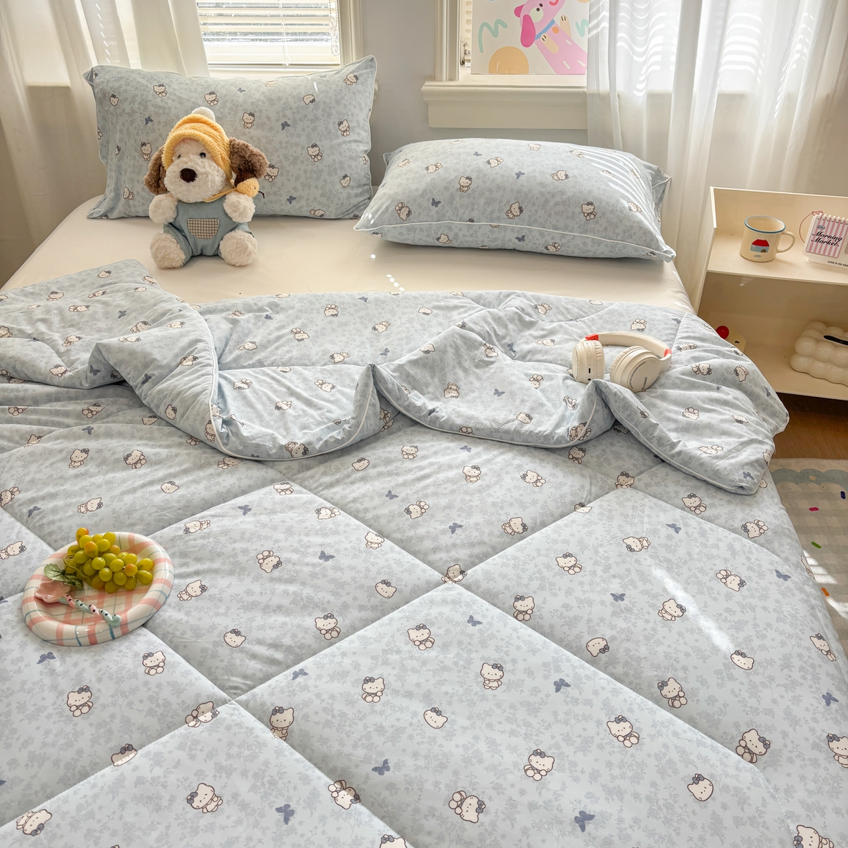 91家纺网 家纺一手货源 找家纺 益多眠 【同款超低价】2026新款锦氨夏凉被凉感丝夏被空调被单人夏被自带凉感冰丝夏被【四周踩棉】 奶蓝小猫