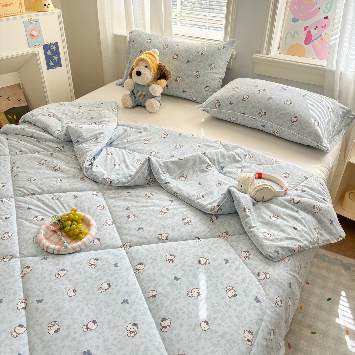 91家纺网 家纺一手货源 找家纺 益多眠 【同款超低价】2026新款锦氨夏凉被凉感丝夏被空调被单人夏被自带凉感冰丝夏被【四周踩棉】 奶蓝小猫