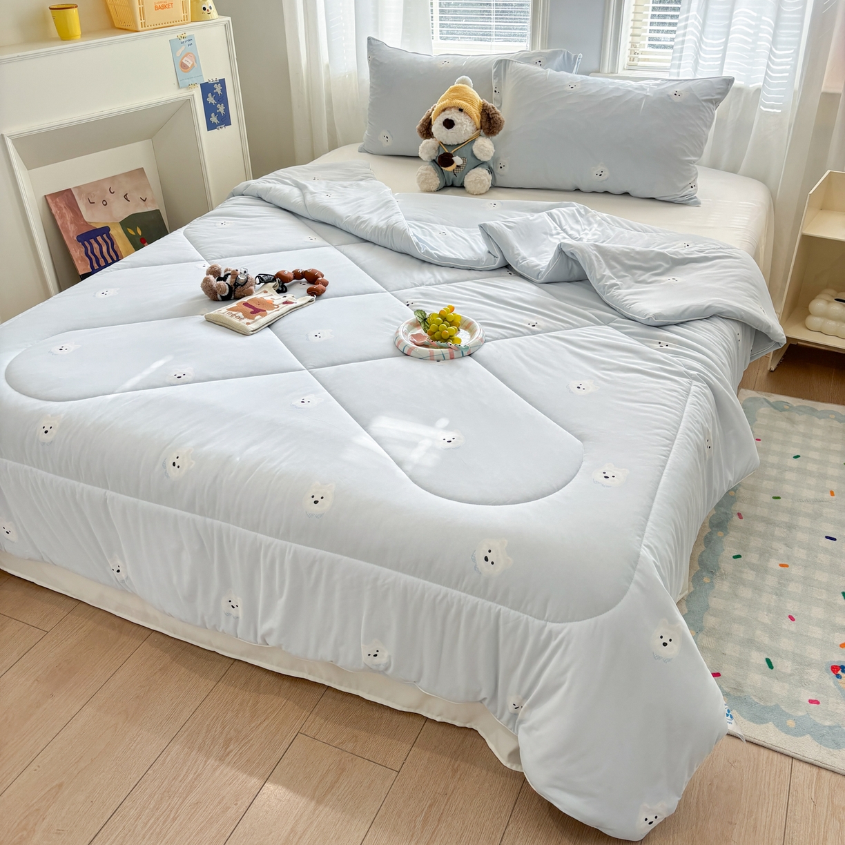 91家纺网 家纺一手货源 找家纺 益多眠 【同款超低价】2026新款锦氨夏凉被凉感丝夏被空调被单人夏被自带凉感冰丝夏被【四周踩棉】 泡芙狗