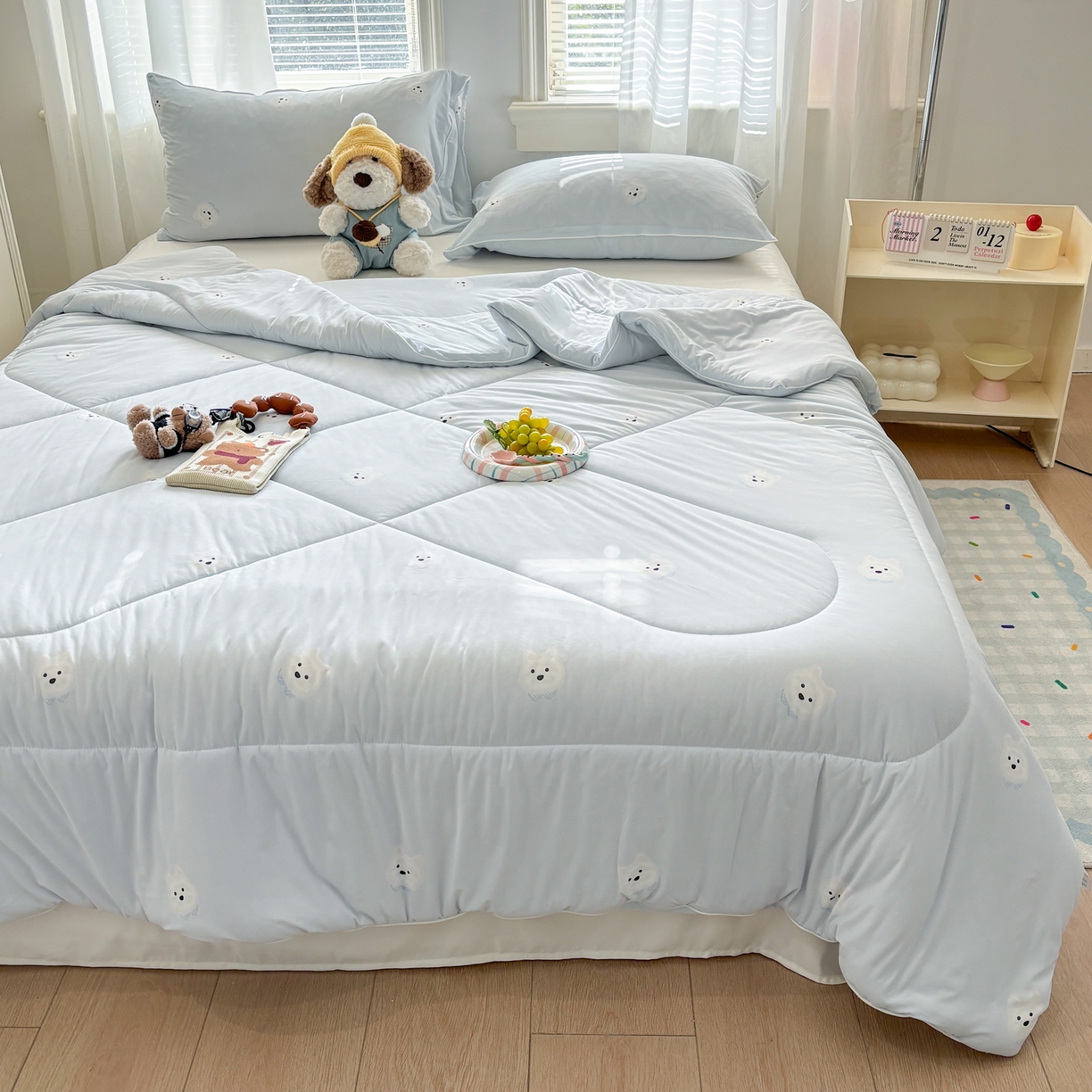 91家纺网 家纺一手货源 找家纺 益多眠 【同款超低价】2026新款锦氨夏凉被凉感丝夏被空调被单人夏被自带凉感冰丝夏被【四周踩棉】 泡芙狗