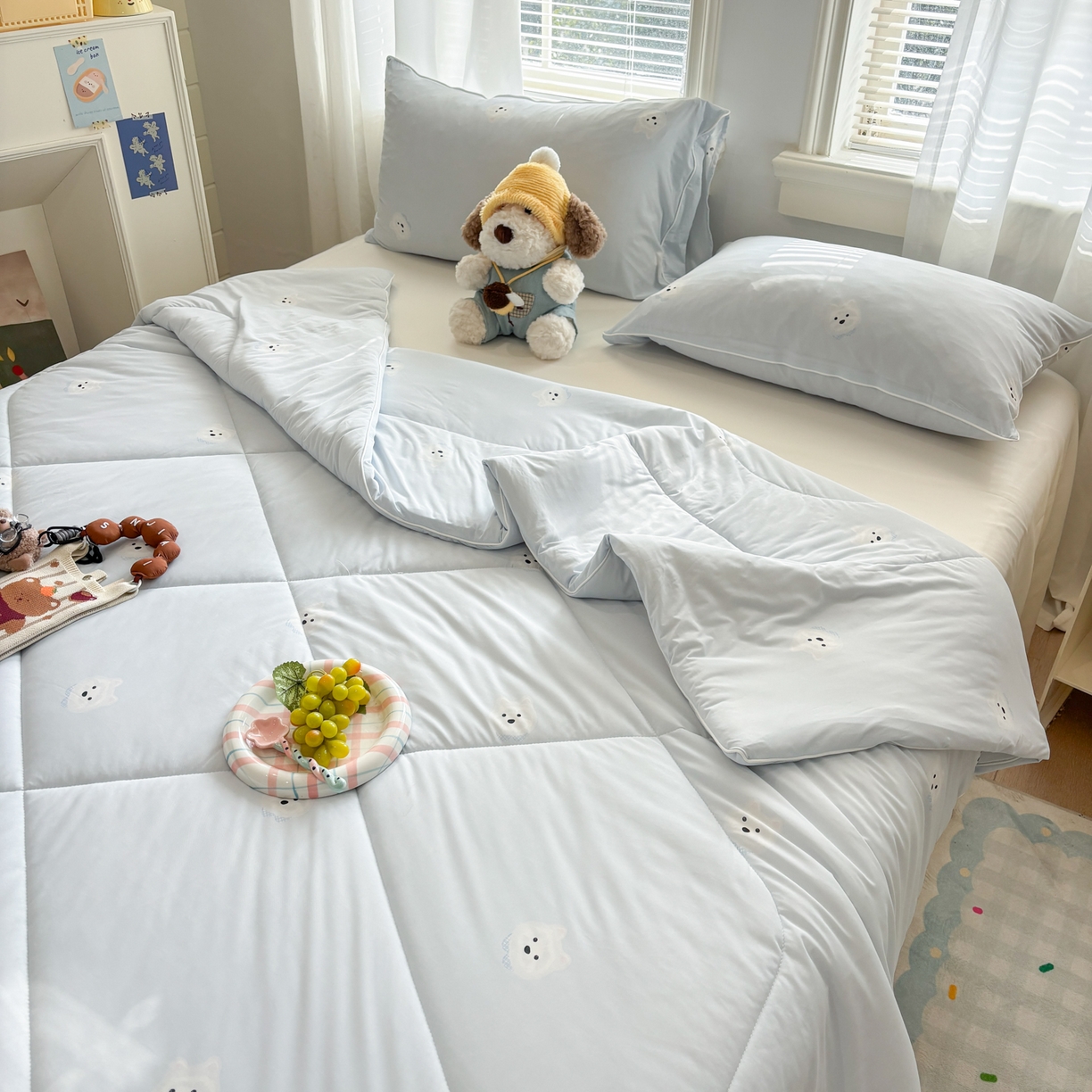 91家纺网 家纺一手货源 找家纺 益多眠 【同款超低价】2026新款锦氨夏凉被凉感丝夏被空调被单人夏被自带凉感冰丝夏被【四周踩棉】 泡芙狗