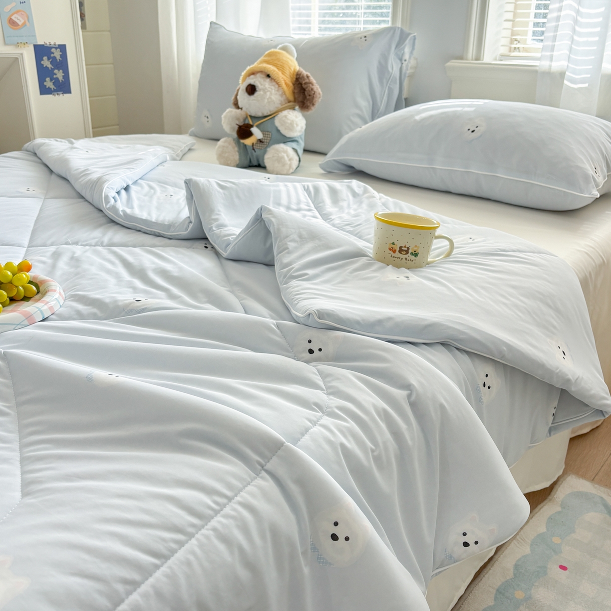 91家纺网 家纺一手货源 找家纺 益多眠 【同款超低价】2026新款锦氨夏凉被凉感丝夏被空调被单人夏被自带凉感冰丝夏被【四周踩棉】 泡芙狗