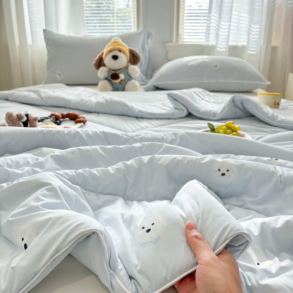 91家纺网 家纺一手货源 找家纺 益多眠 【同款超低价】2026新款锦氨夏凉被凉感丝夏被空调被单人夏被自带凉感冰丝夏被【四周踩棉】 泡芙狗