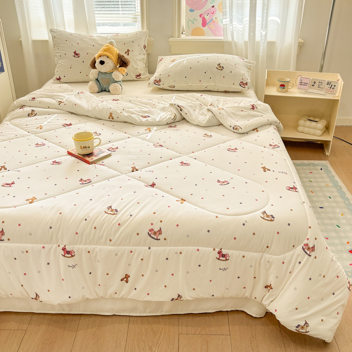 91家纺网 家纺一手货源 找家纺 益多眠 【同款超低价】2026新款锦氨夏凉被凉感丝夏被空调被单人夏被自带凉感冰丝夏被【四周踩棉】 小木马