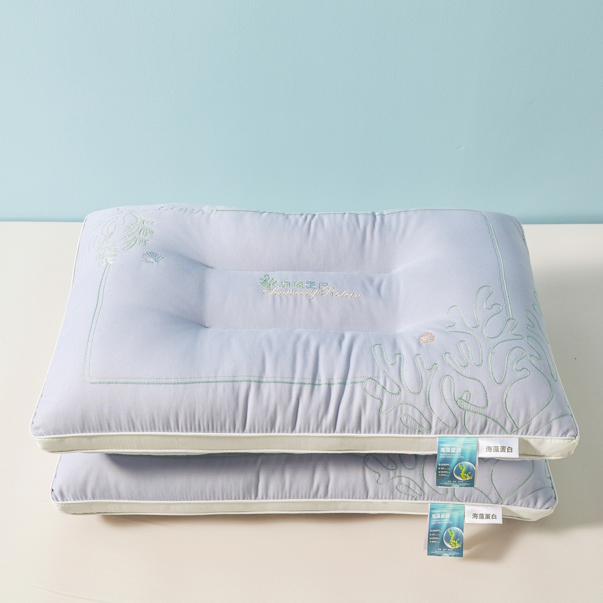 91家纺网 家纺一手货源 找家纺 浩宇家纺 2026新款刺绣款超柔软枕头枕芯成人家用舒适定型护颈款6312 兰灰