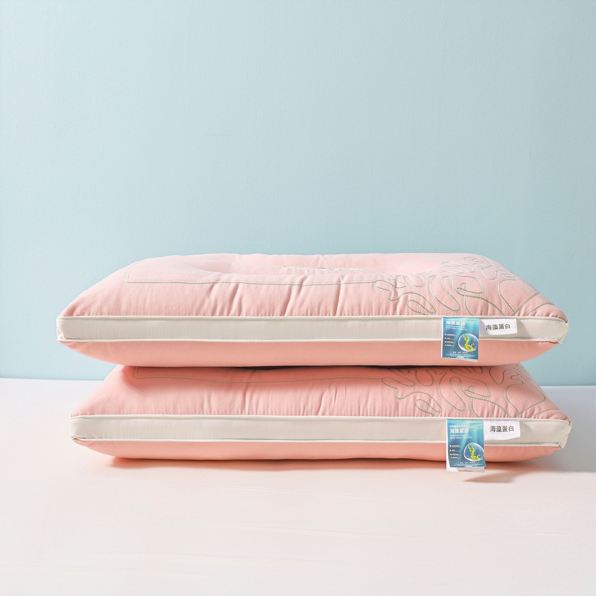 91家纺网 家纺一手货源 找家纺 浩宇家纺 2026新款刺绣款超柔软枕头枕芯成人家用舒适定型护颈款6312 粉玉