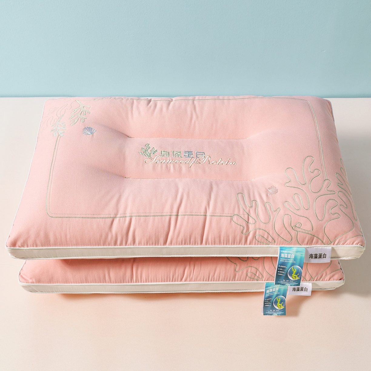 91家纺网 家纺一手货源 找家纺 浩宇家纺 2026新款刺绣款超柔软枕头枕芯成人家用舒适定型护颈款6312 粉玉