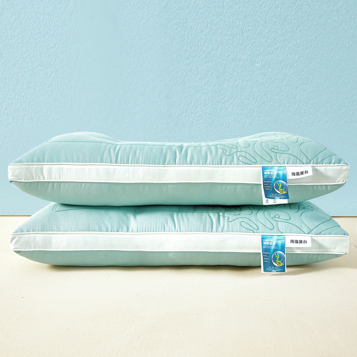 91家纺网 家纺一手货源 找家纺 浩宇家纺 2026新款刺绣款超柔软枕头枕芯成人家用舒适定型护颈款6312 薄荷绿