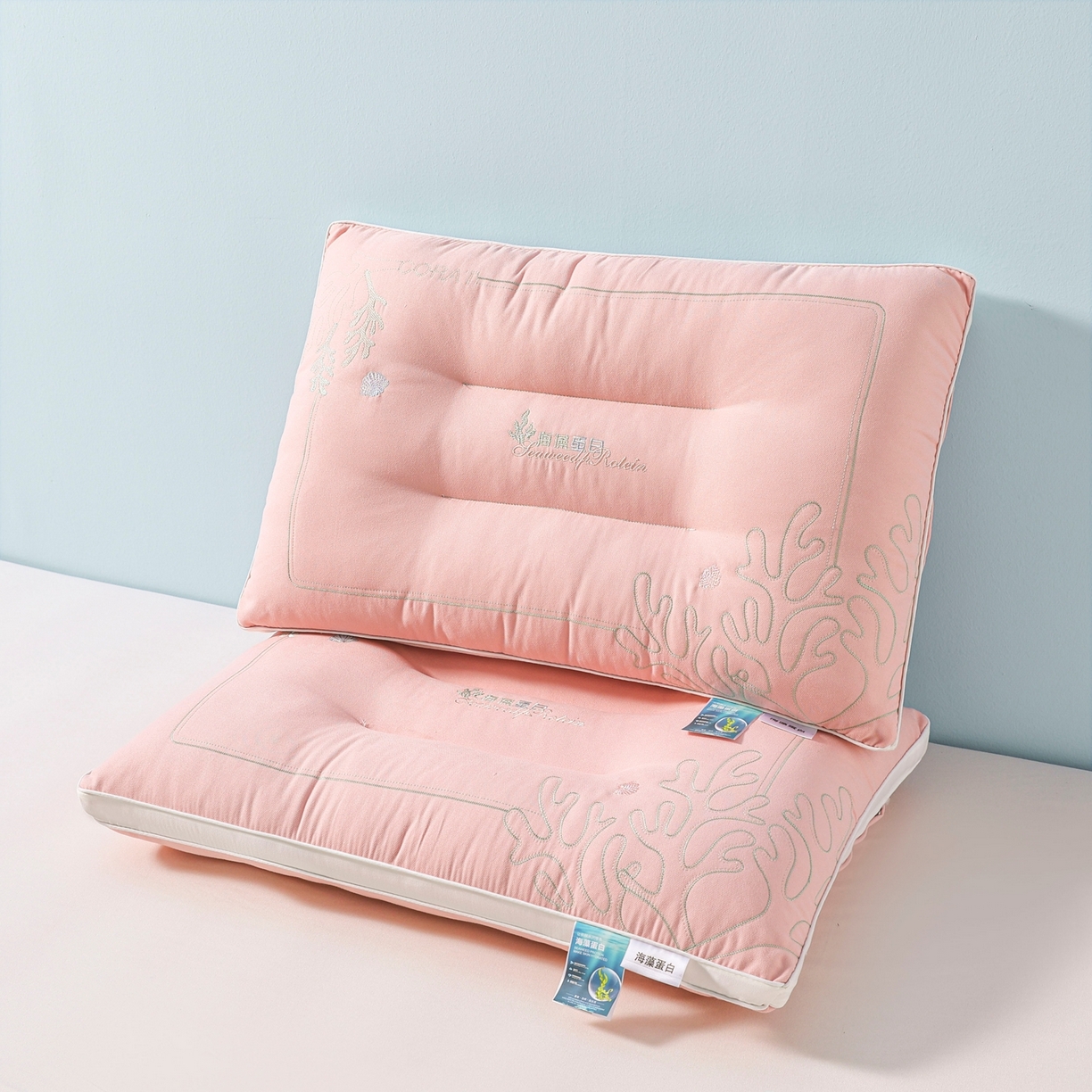 91家纺网 家纺一手货源 找家纺 浩宇家纺 2026新款刺绣款超柔软枕头枕芯成人家用舒适定型护颈款6312 粉玉