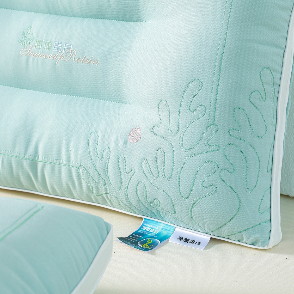 91家纺网 家纺一手货源 找家纺 浩宇家纺 2026新款刺绣款超柔软枕头枕芯成人家用舒适定型护颈款6312 薄荷绿