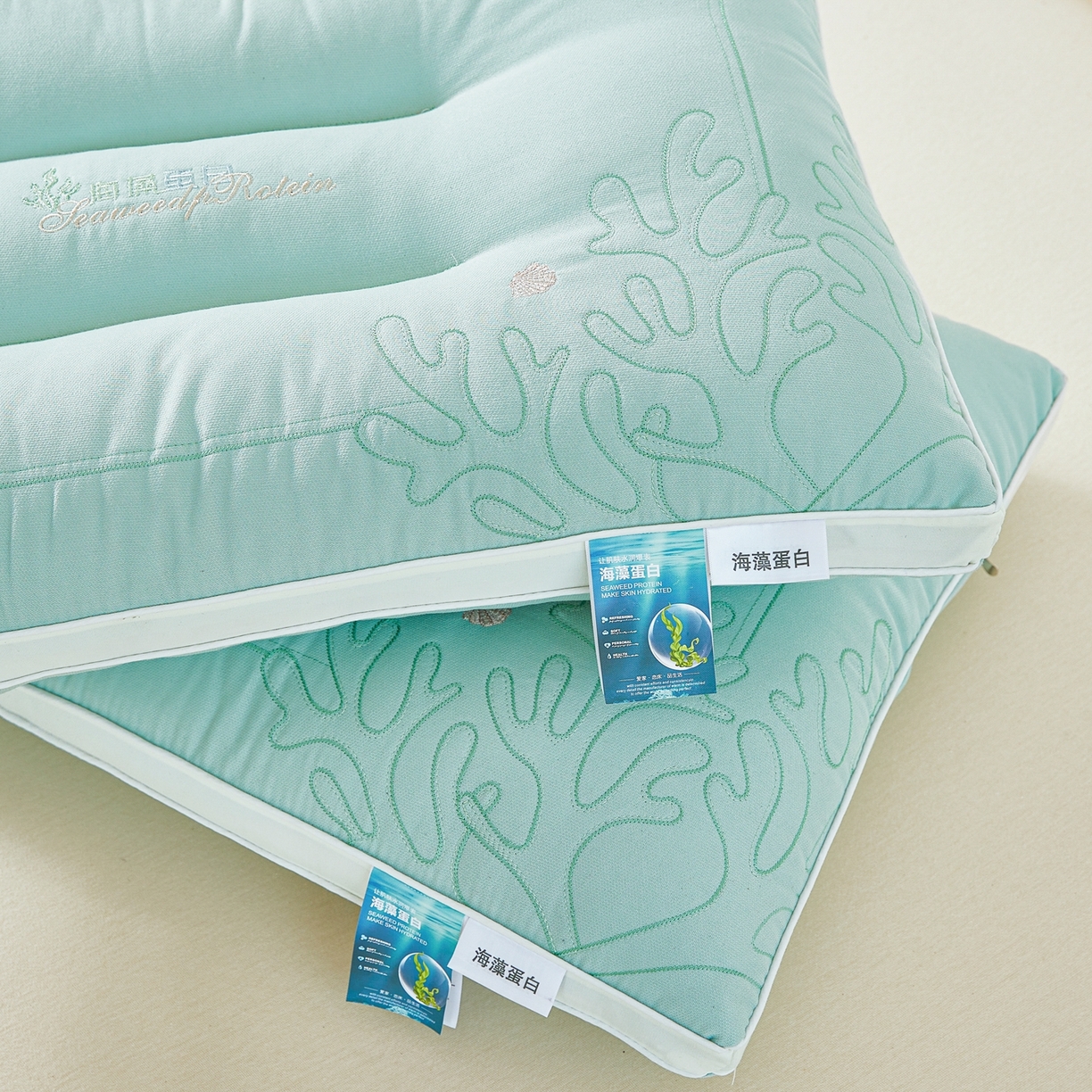 91家纺网 家纺一手货源 找家纺 浩宇家纺 2026新款刺绣款超柔软枕头枕芯成人家用舒适定型护颈款6312 薄荷绿