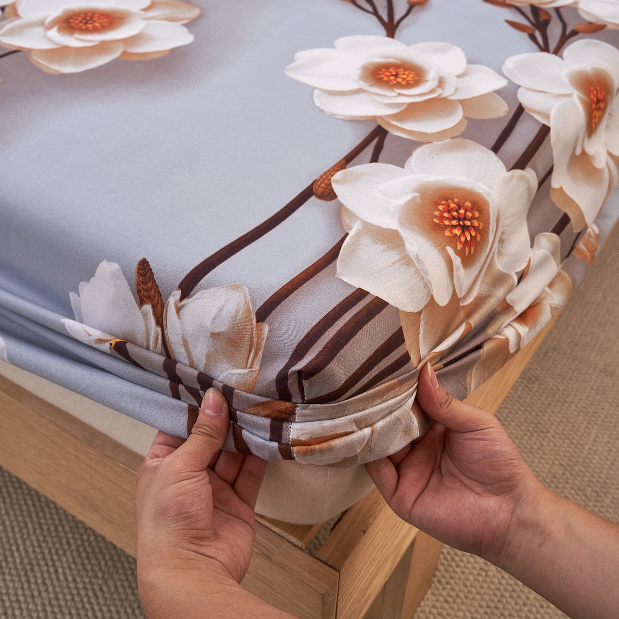 91家纺网 家纺一手货源 找家纺 馨乐家纺 2026新款亲肤舒适印花单床笠 锦绣花香