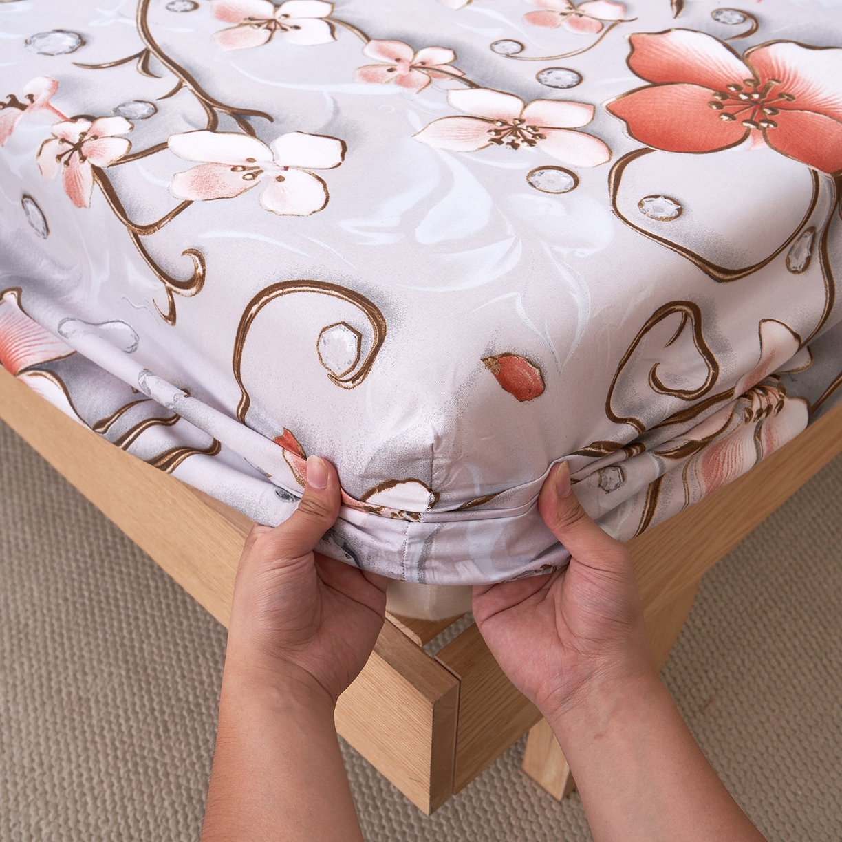 91家纺网 家纺一手货源 找家纺 馨乐家纺 2026新款亲肤舒适印花单床笠 蒂芙娜