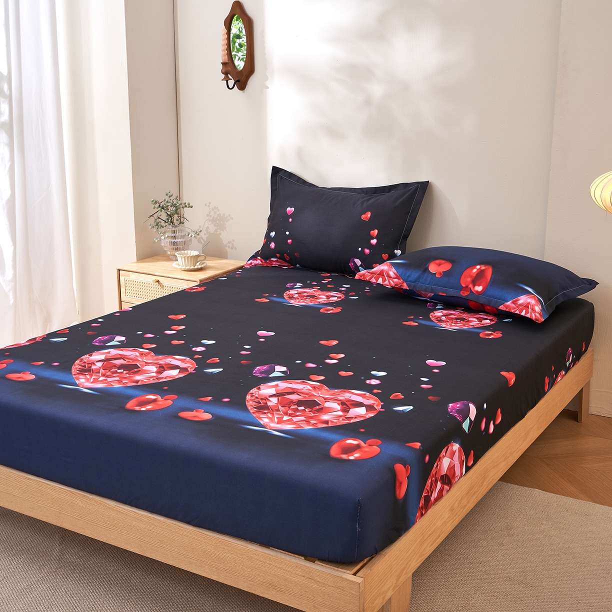 91家纺网 家纺一手货源 找家纺 馨乐家纺 2026新款亲肤舒适印花单床笠 心相恋