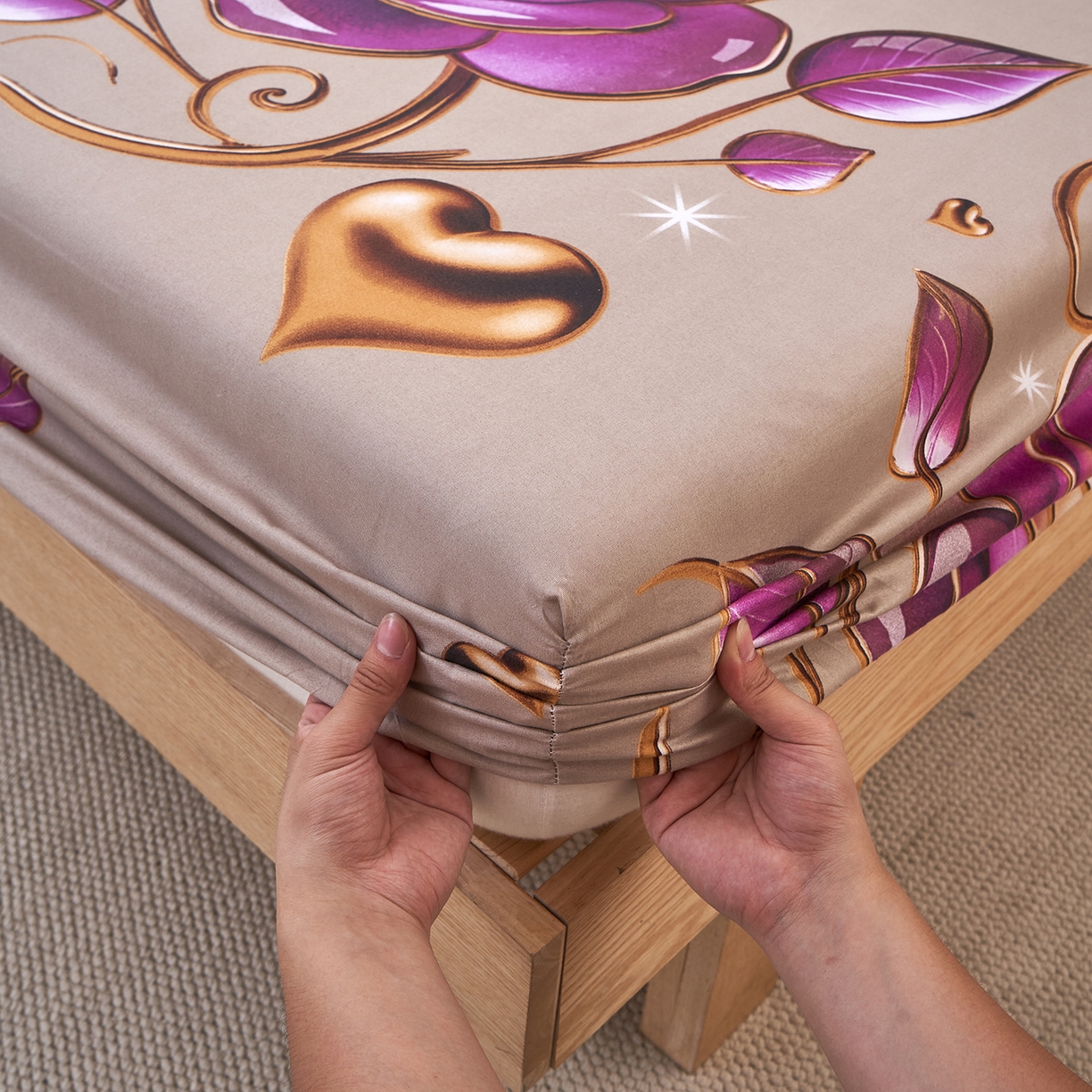 91家纺网 家纺一手货源 找家纺 馨乐家纺 2026新款亲肤舒适印花单床笠 米娜