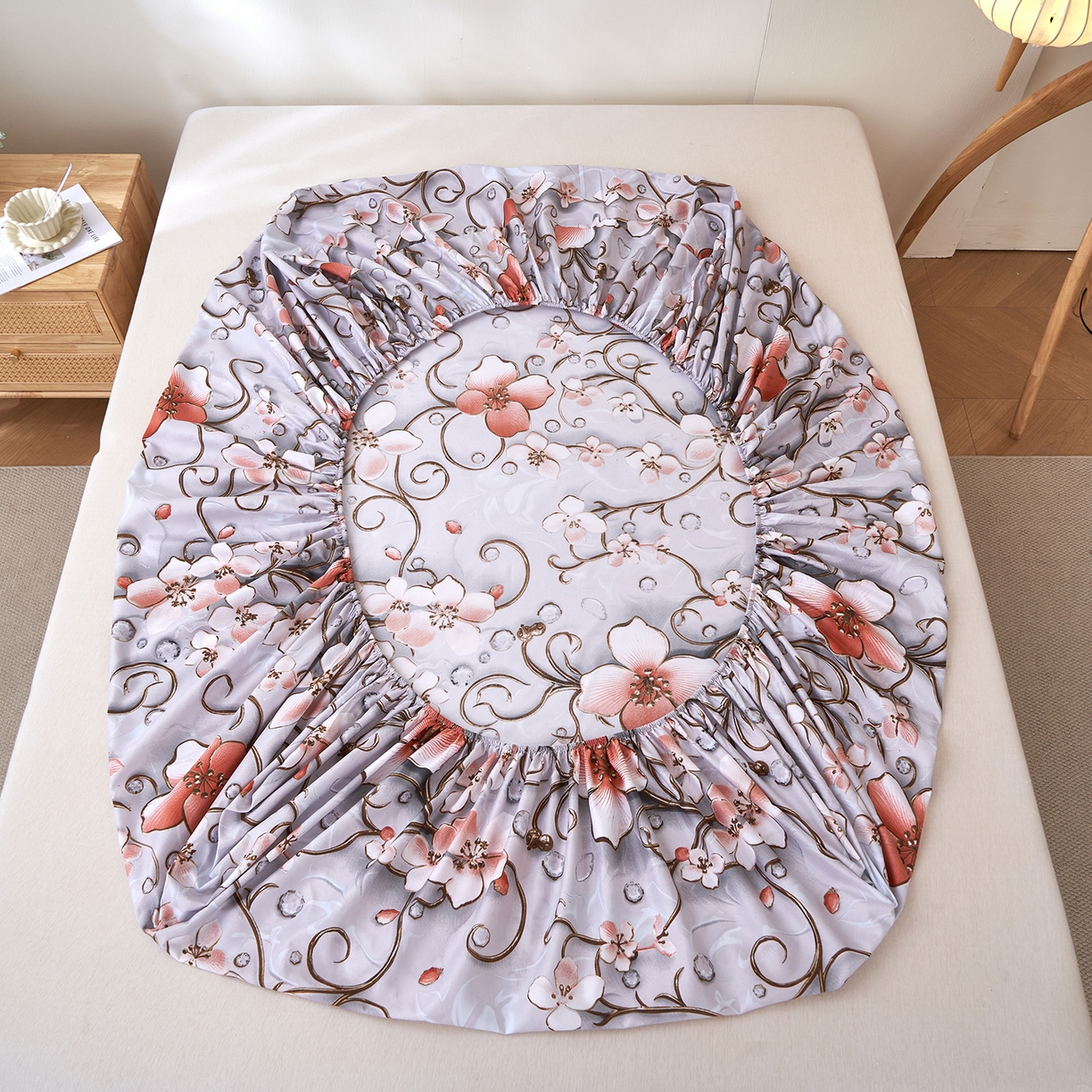 91家纺网 家纺一手货源 找家纺 馨乐家纺 2026新款亲肤舒适印花单床笠 蒂芙娜