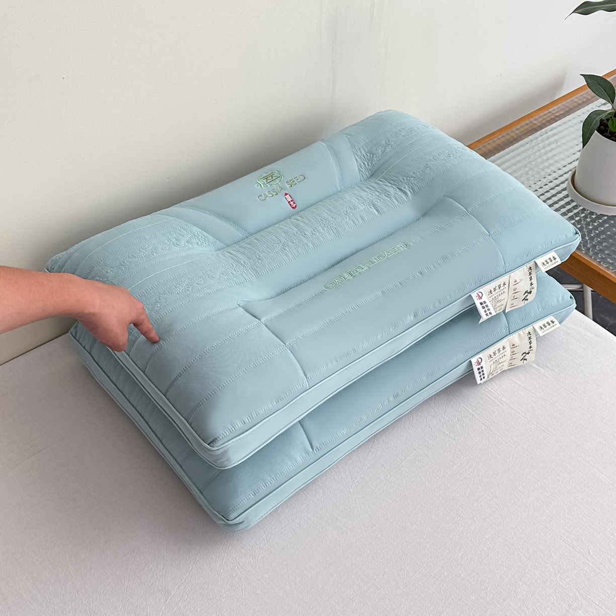 91家纺网 家纺一手货源 找家纺 浩宇家纺 2026新款枕芯枕头颈椎疼痛专用护颈椎枕头牵引拉伸不塌陷助眠家用6313 蓝色