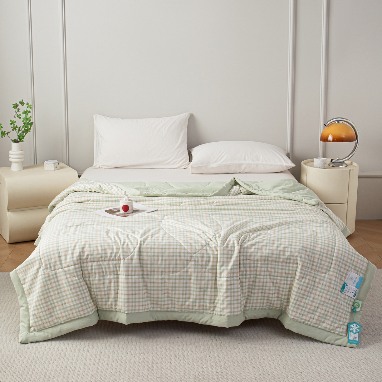 91家纺网 家纺一手货源 找家纺 亿莱鑫 2026新款时尚优棉夏被夏凉被空调被 绿小格