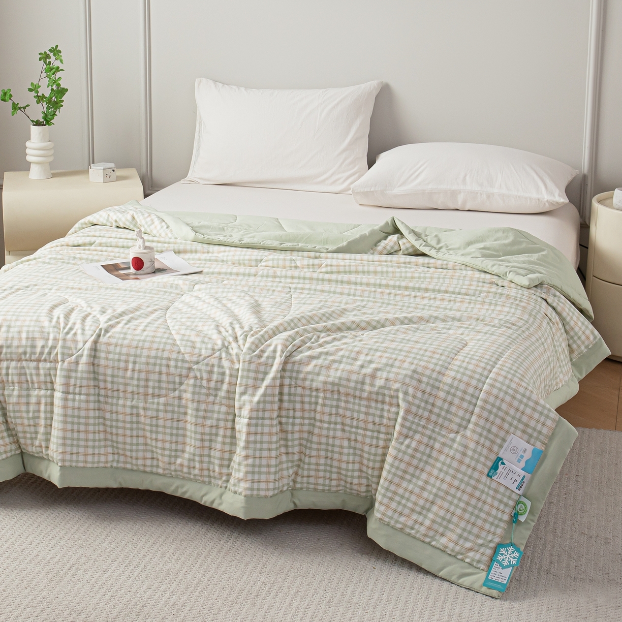 91家纺网 家纺一手货源 找家纺 亿莱鑫 2026新款时尚优棉夏被夏凉被空调被 绿小格