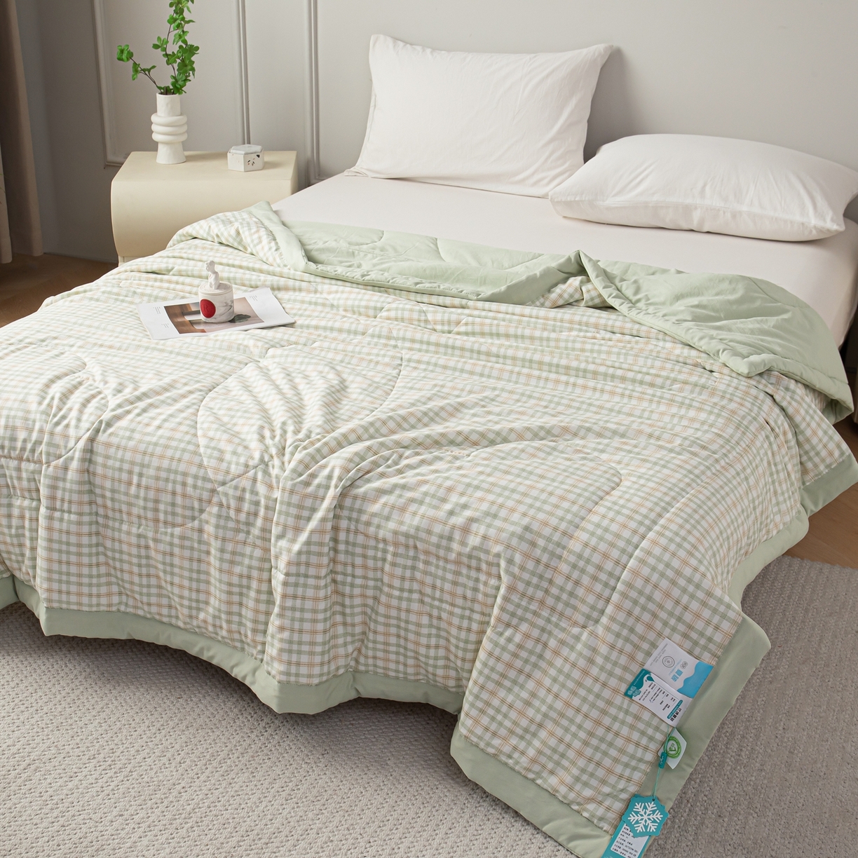 91家纺网 家纺一手货源 找家纺 亿莱鑫 2026新款时尚优棉夏被夏凉被空调被 绿小格