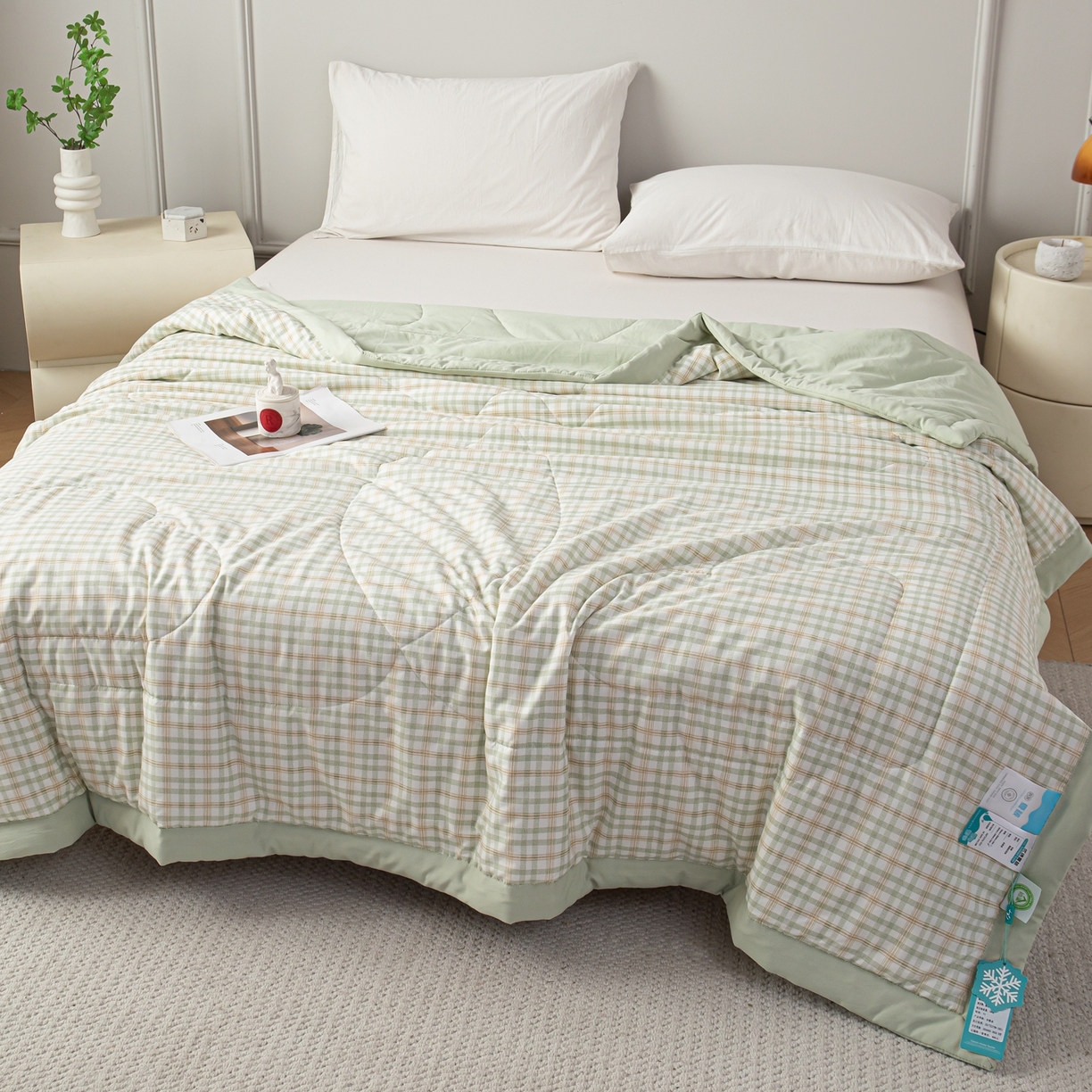 91家纺网 家纺一手货源 找家纺 亿莱鑫 2026新款时尚优棉夏被夏凉被空调被 绿小格