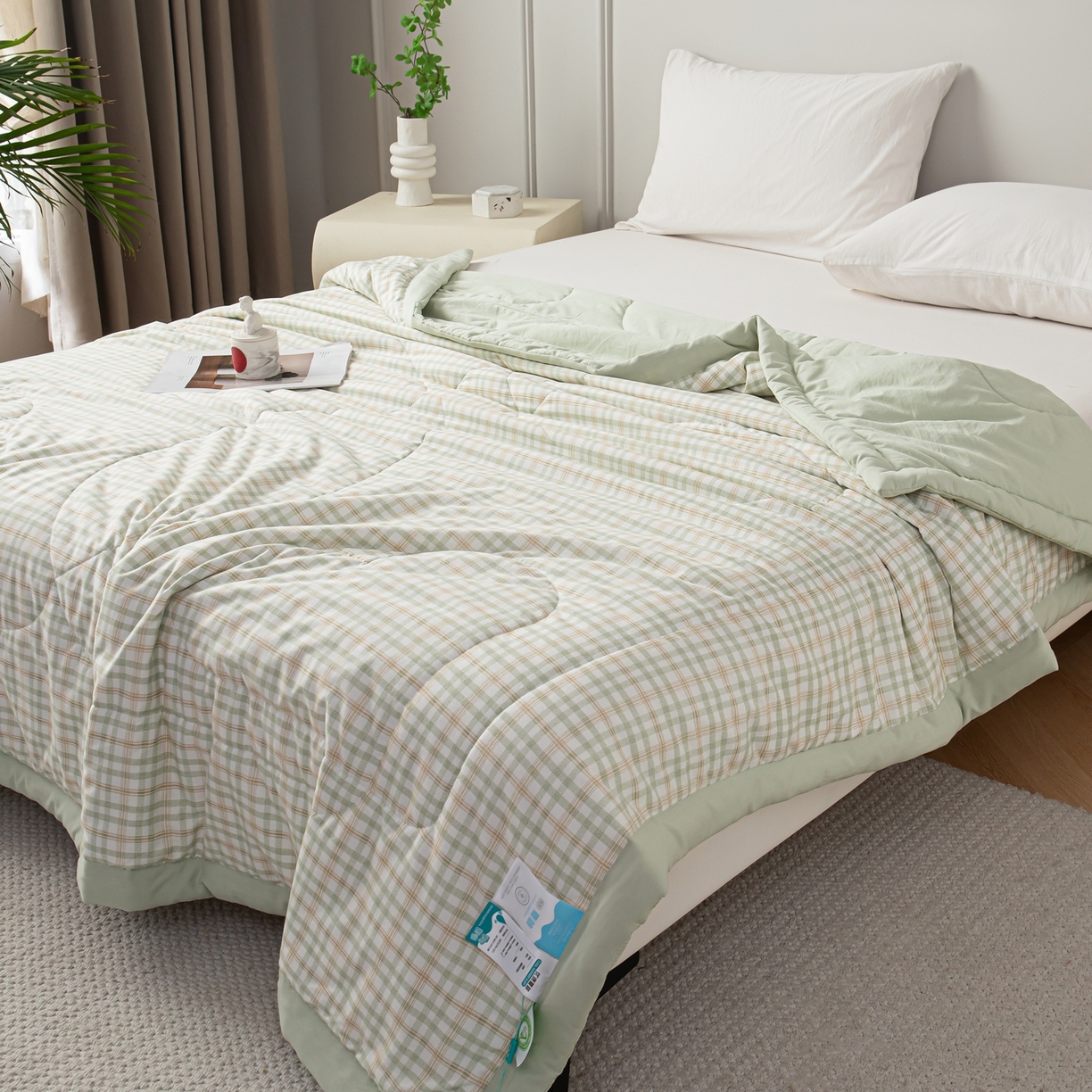 91家纺网 家纺一手货源 找家纺 亿莱鑫 2026新款时尚优棉夏被夏凉被空调被 绿小格