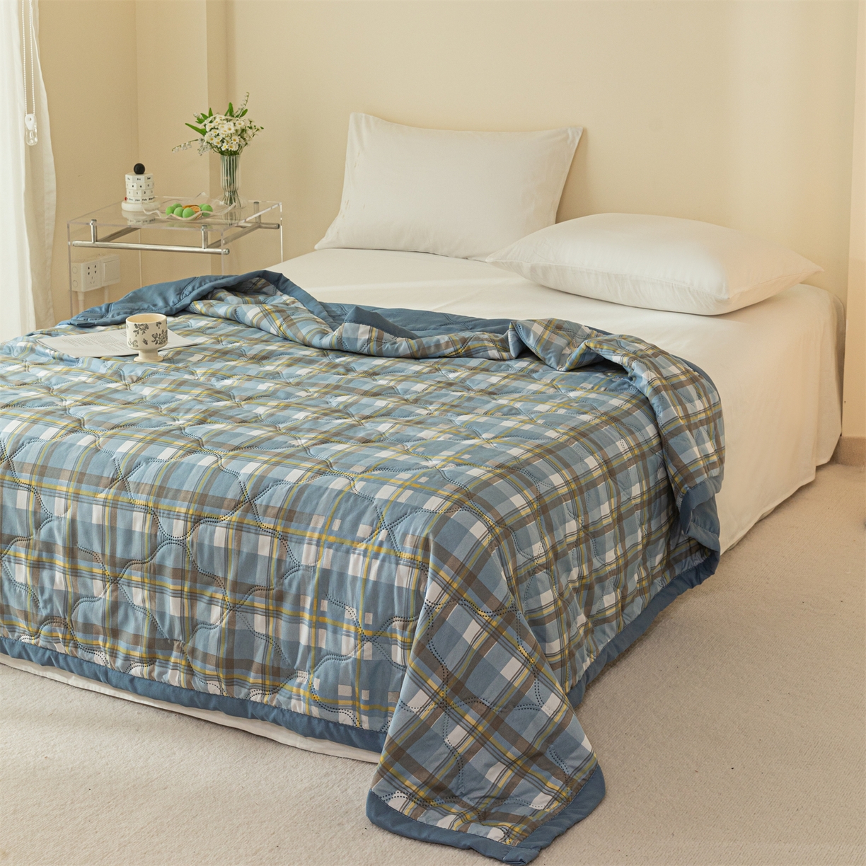 91家纺网 家纺一手货源 找家纺 梵心家纺 2026新款磨毛印花水洗棉夏被夏凉被空调被TEMU跨境爆款被子 格韵