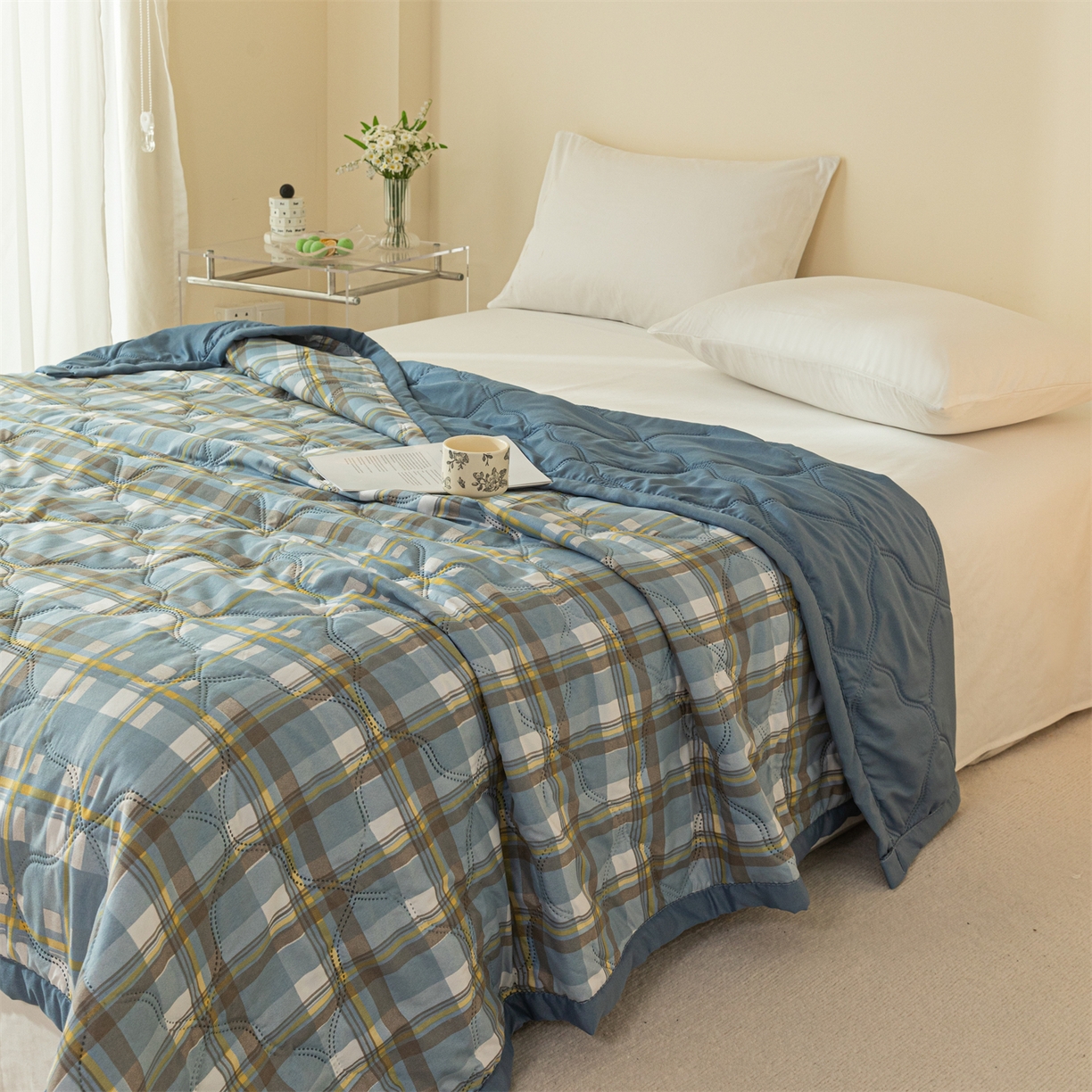 91家纺网 家纺一手货源 找家纺 梵心家纺 2026新款磨毛印花水洗棉夏被夏凉被空调被TEMU跨境爆款被子 格韵